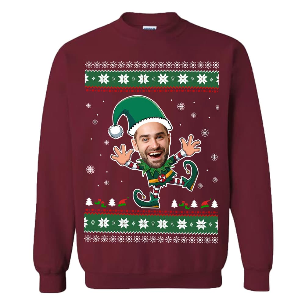Custom Funny Face Christmas Elf Ugly Christmas Sweatshirt 8