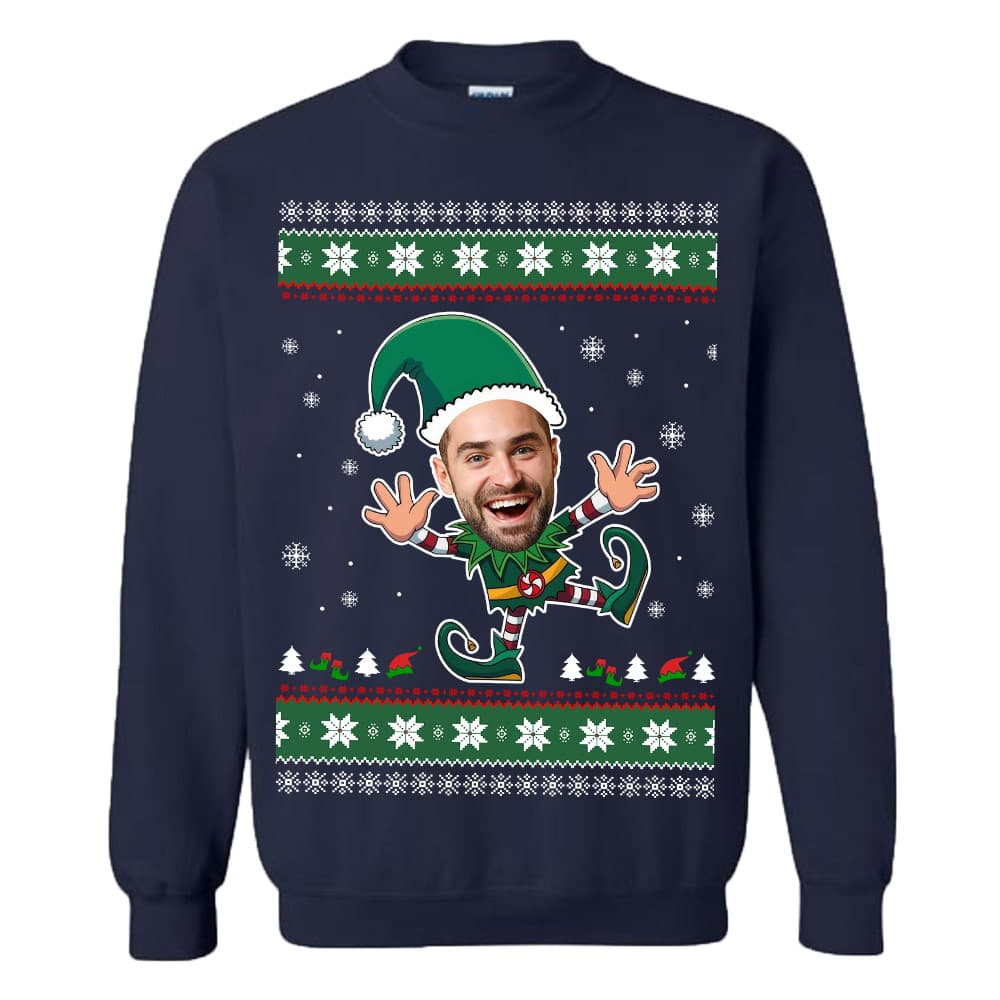 Custom Funny Face Christmas Elf Ugly Christmas Sweatshirt 6