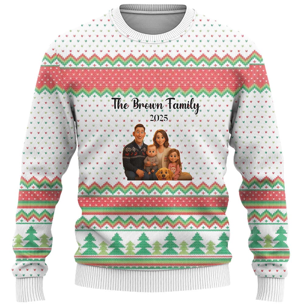 Customize Family Photo Ugly Christmas Sweater 0
