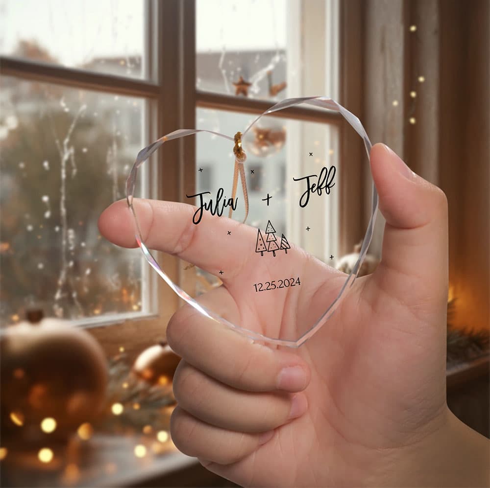 Custom Couple Ceramic Decoration Christmas Glass Heart Ornament 1