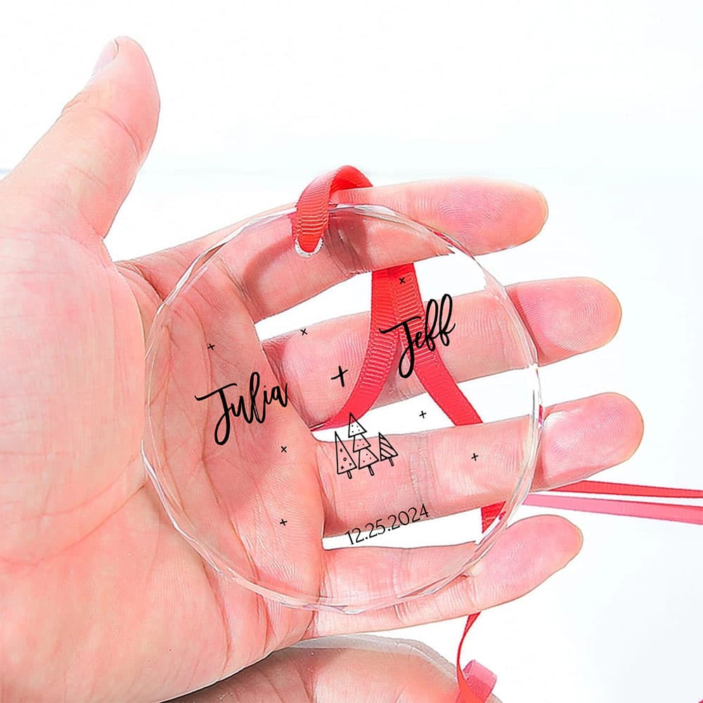 Custom Couple Ceramic Decoration Christmas Glass Ornament 2