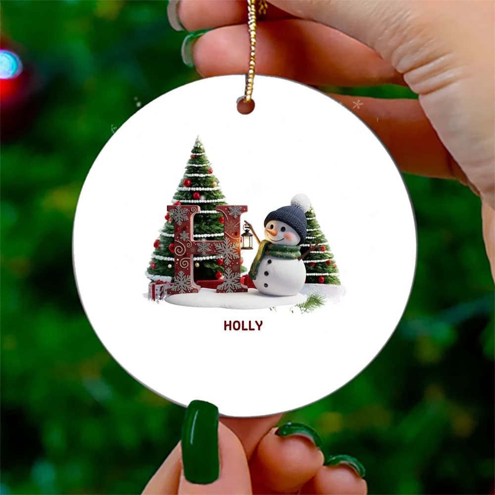 Custom Cute Snowman Ceramic Christmas Ornament 0