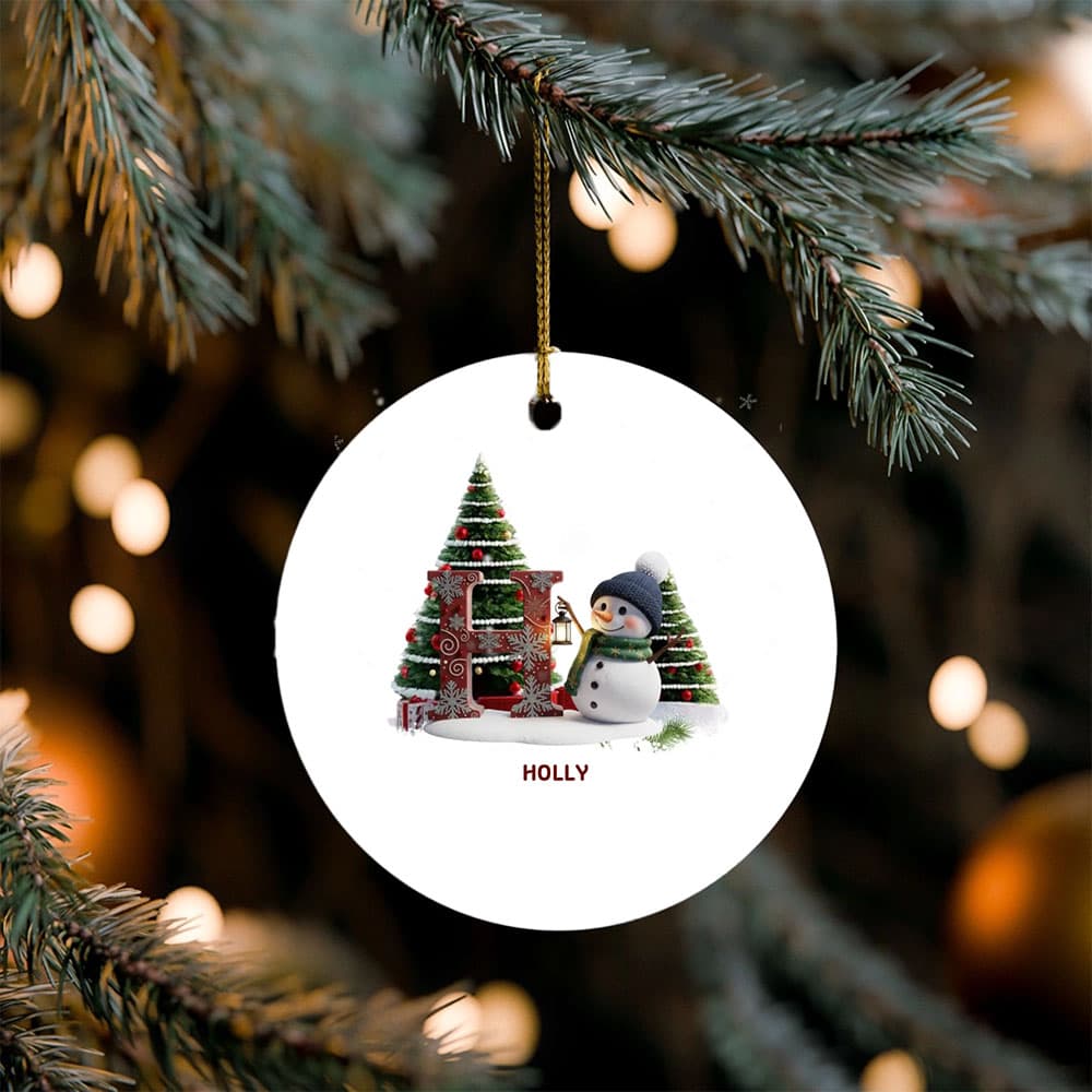 Custom Cute Snowman Ceramic Christmas Ornament 1