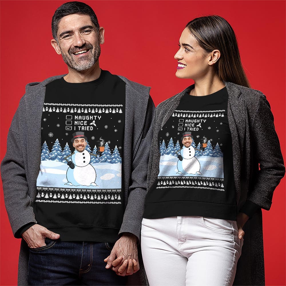 Custom Face Funny Snowman Christmas Sweatshirt 0