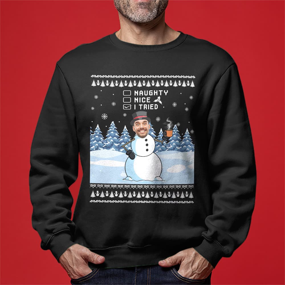 Custom Face Funny Snowman Christmas Sweatshirt 1