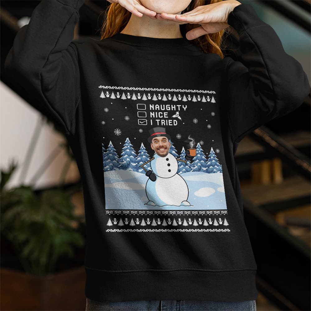 Custom Face Funny Snowman Christmas Sweatshirt 2