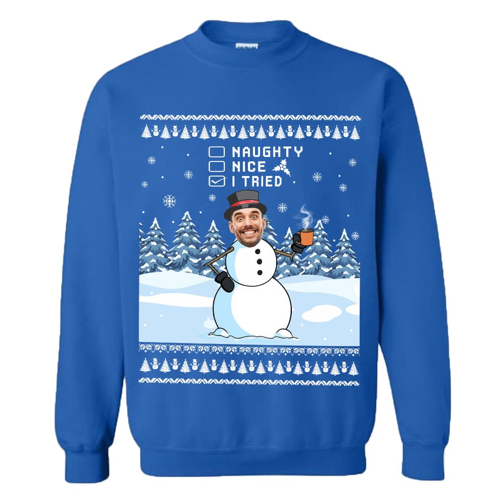 Custom Face Funny Snowman Christmas Sweatshirt 9