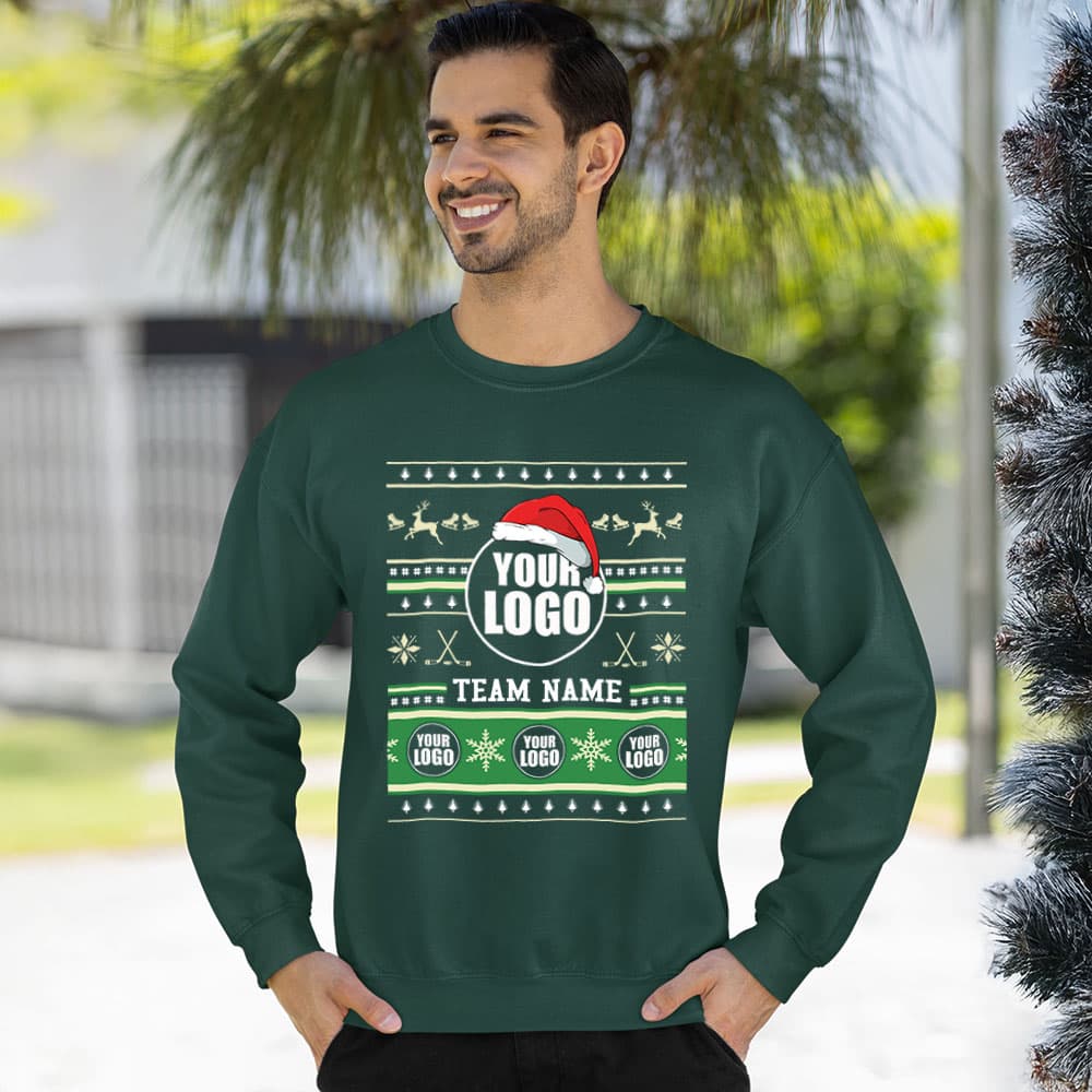 Epic Ice Hockey Custom Logo Ugly Xmas Sweatshirt 10