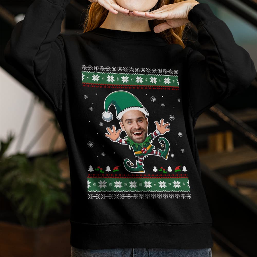 Custom Funny Face Christmas Elf Ugly Christmas Sweatshirt 1