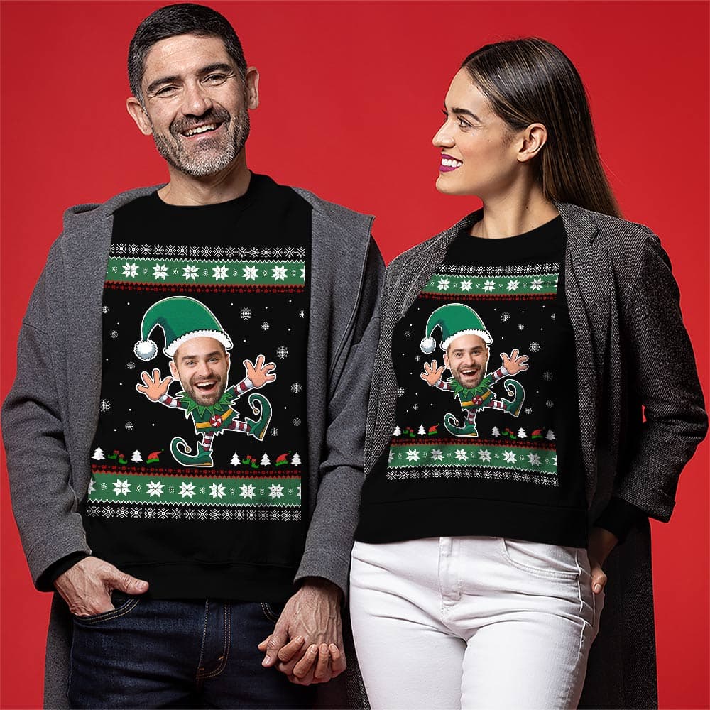 Custom Funny Face Christmas Elf Ugly Christmas Sweatshirt 0