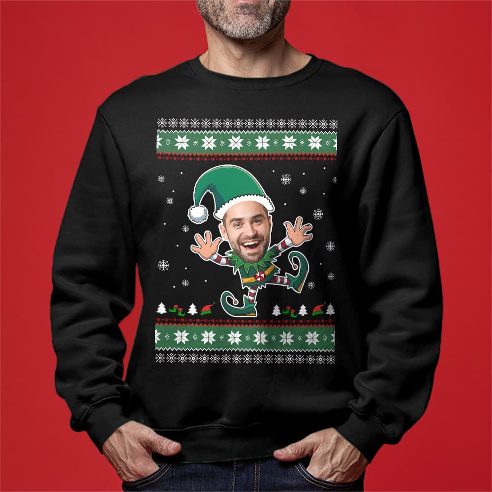 Custom Funny Face Christmas Elf Ugly Christmas Sweatshirt 2