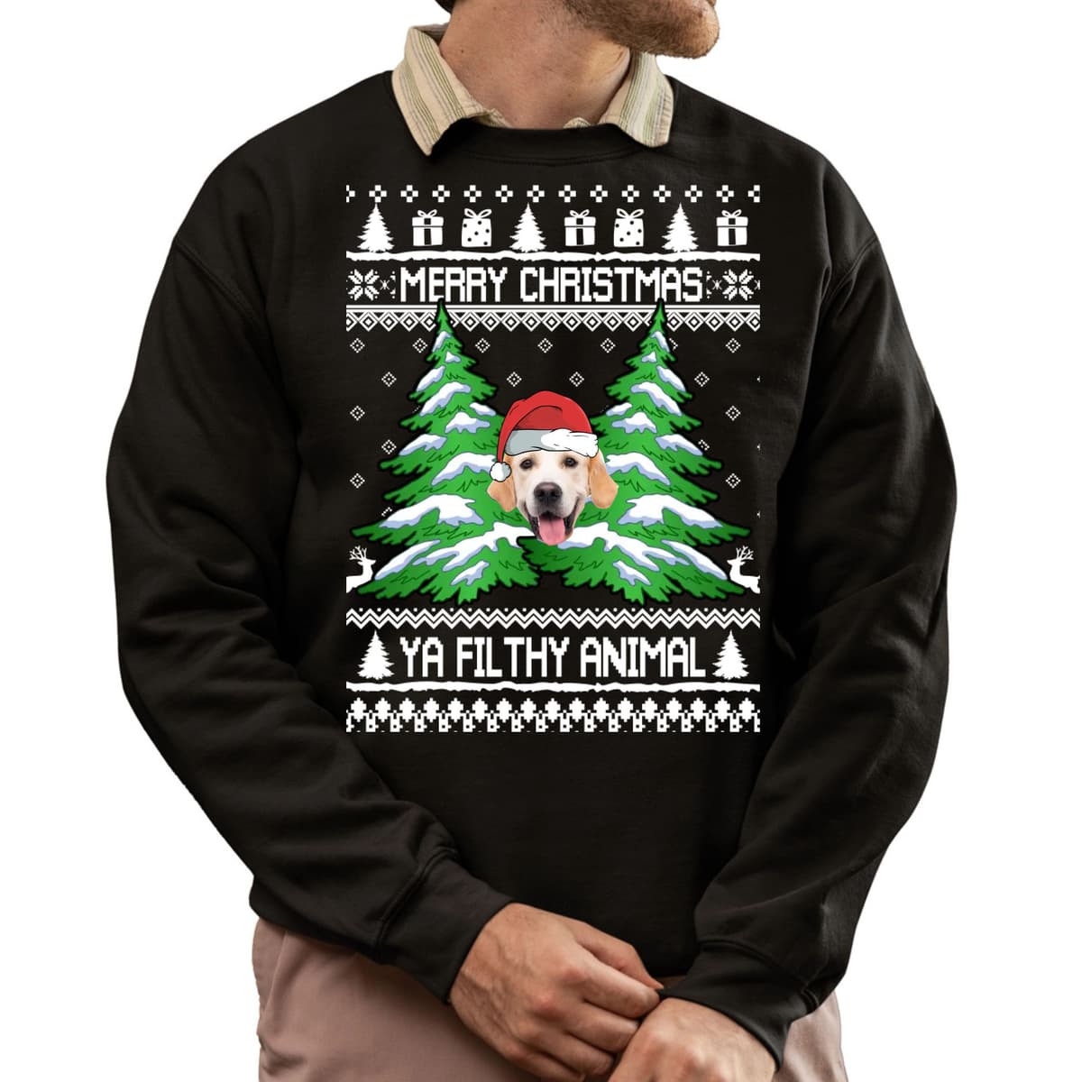 Ya Filthy Animal Custom Dog Face Ugly Christmas Sweatshirt 0