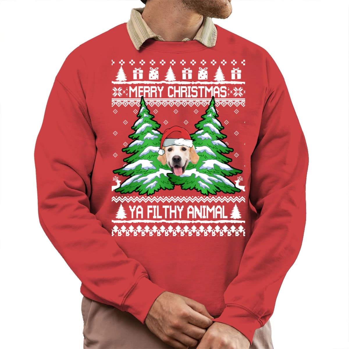 Ya Filthy Animal Custom Dog Face Ugly Christmas Sweatshirt 1