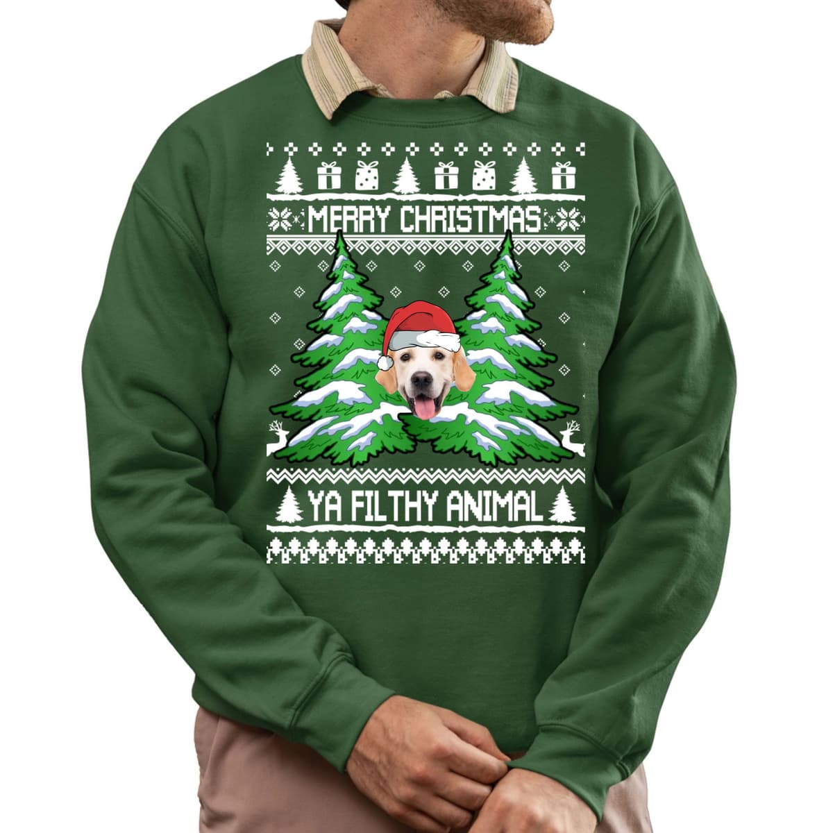 Ya Filthy Animal Custom Dog Face Ugly Christmas Sweatshirt 2