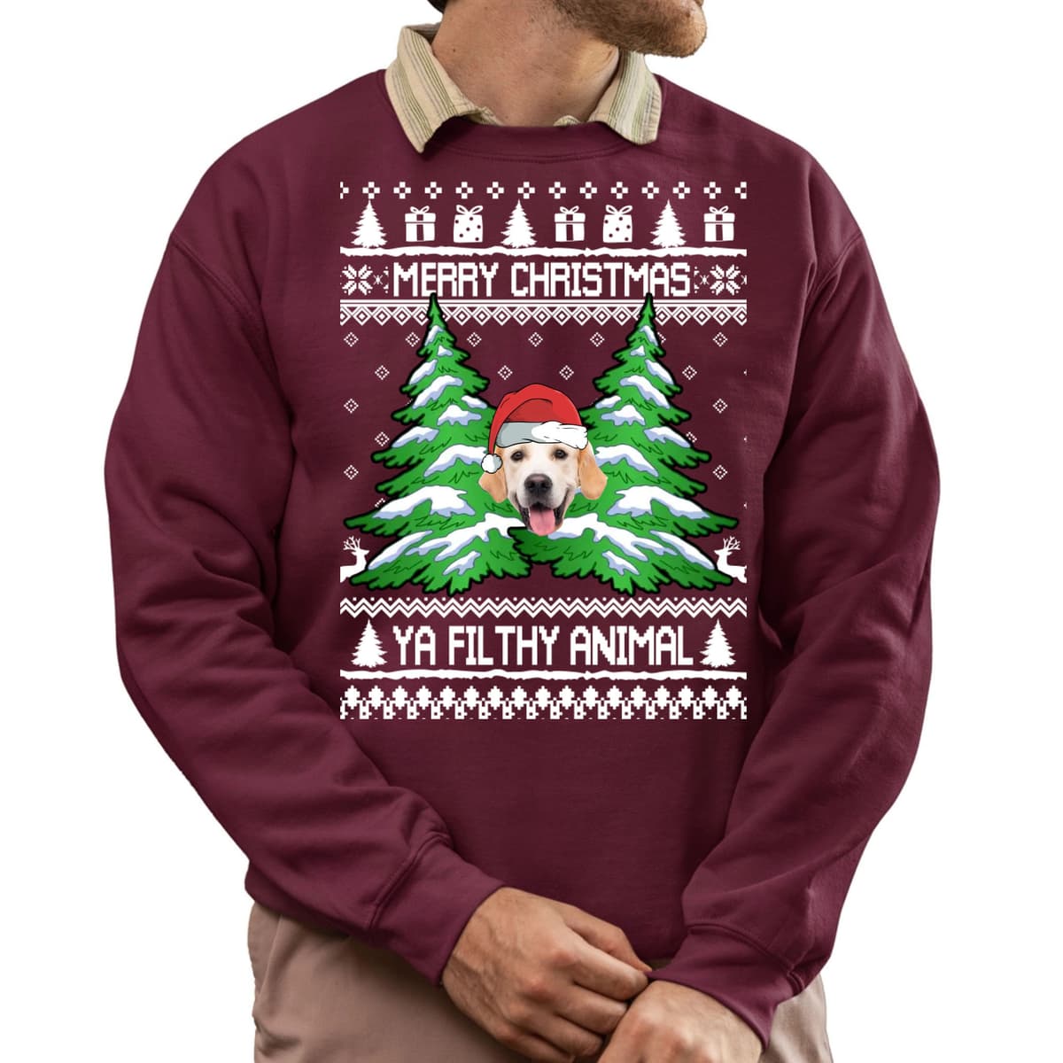 Ya Filthy Animal Custom Dog Face Ugly Christmas Sweatshirt 3