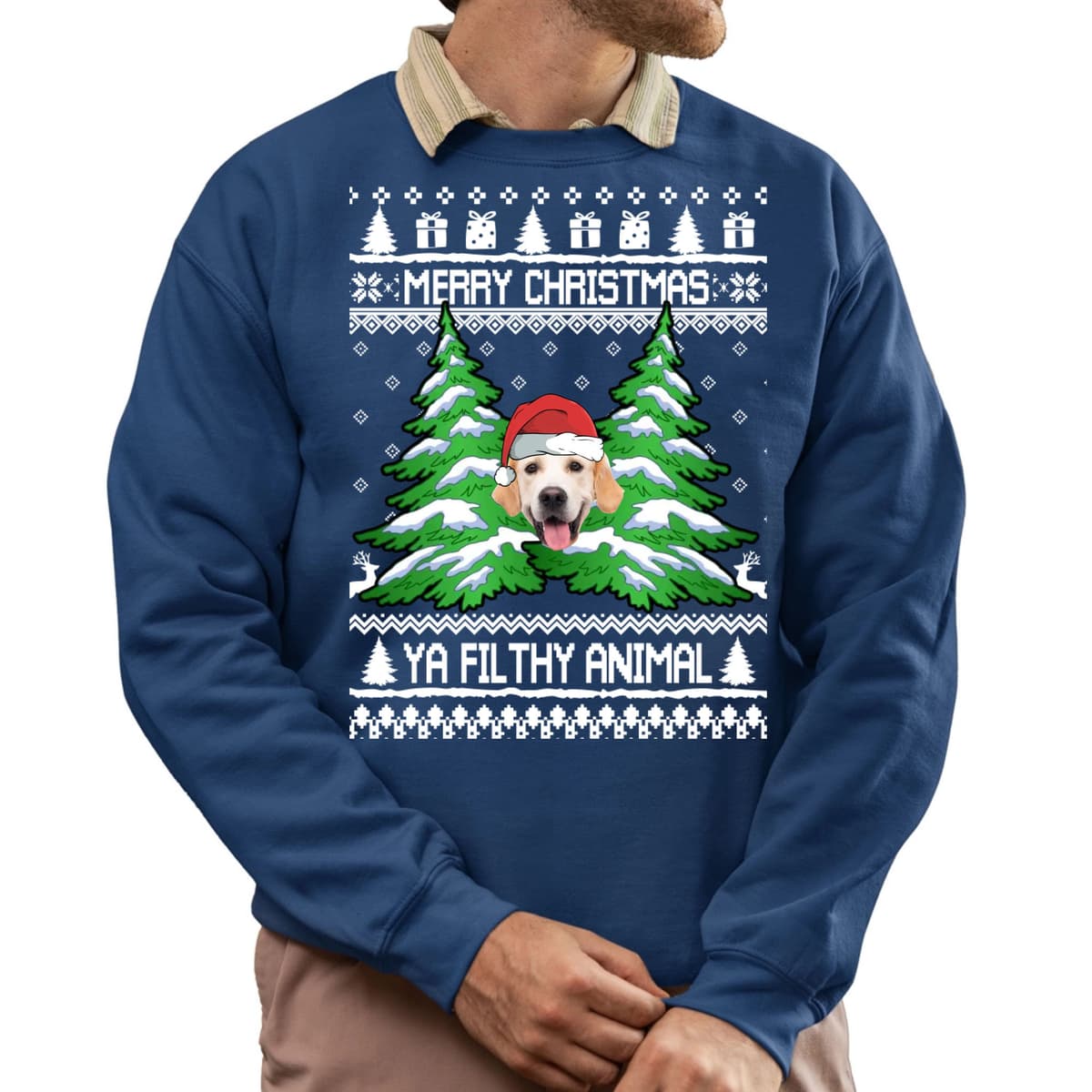 Ya Filthy Animal Custom Dog Face Ugly Christmas Sweatshirt 4
