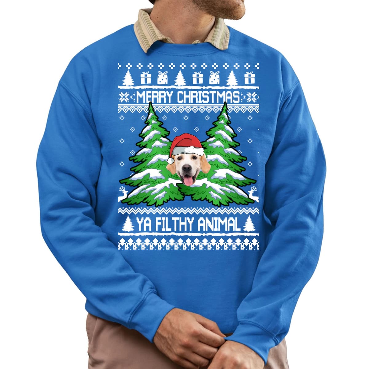 Ya Filthy Animal Custom Dog Face Ugly Christmas Sweatshirt 5